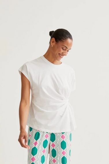 Camiseta 100% algodón blanca con nudo lateral