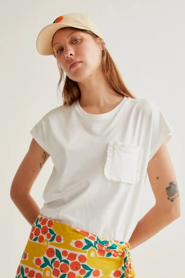 Camiseta básica 100% algodón blanco con bolsillo