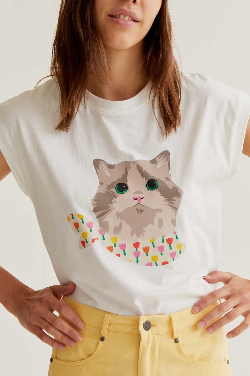 Camiseta con estampado de gatito