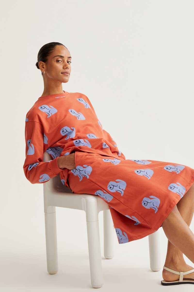 Falda de algodón midi estampado dog