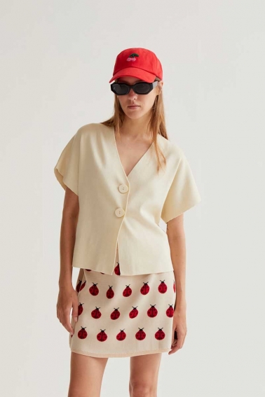 Chaqueta de punto manga corta crudo