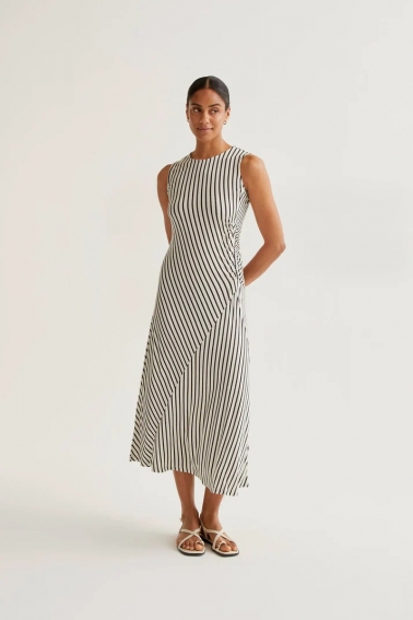 Vestido largo con estampado de rayas negro