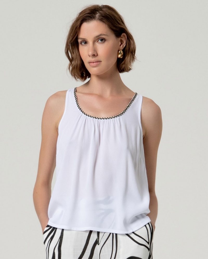 Top tirantes con fornitura en escote Blanco