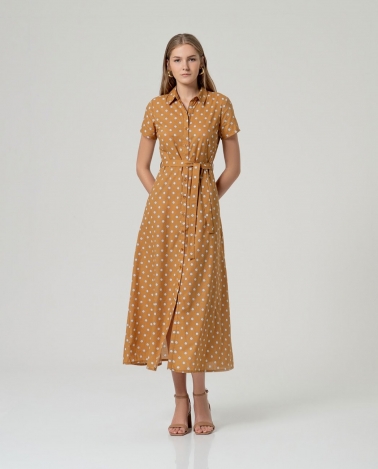 Vestido camisero manga corta camel