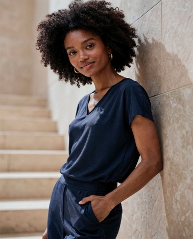 Camiseta sin mangas escote pico Marino